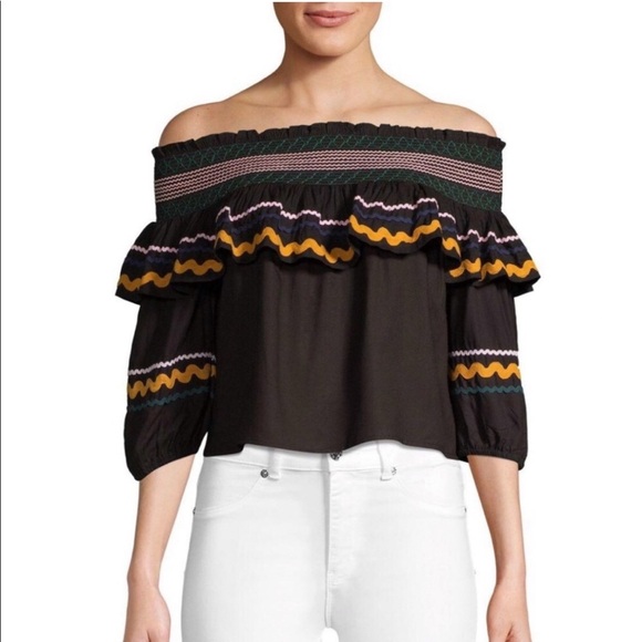 Red Carter Ric Rac Off The Shoulder Cropped Crop Top Paloma Ruffle Embroidered - Picture 14 of 14